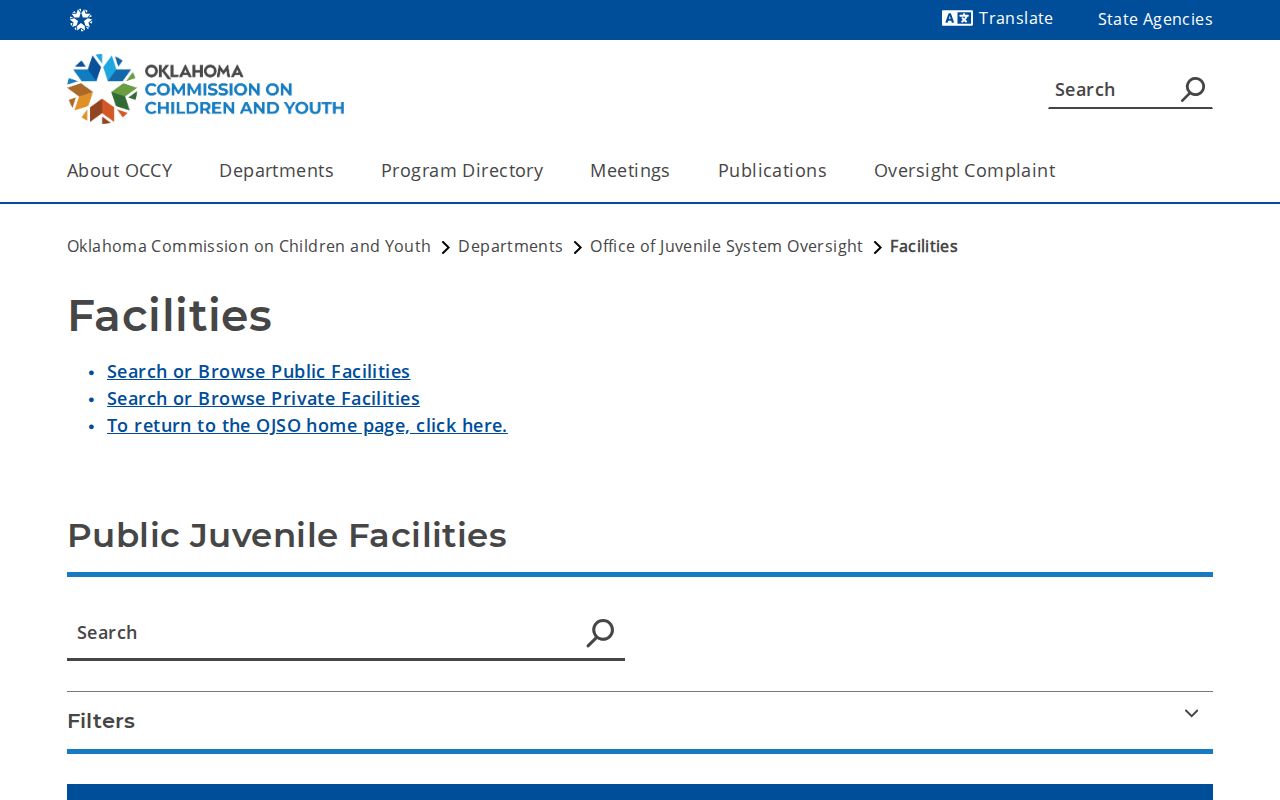 Oklahoma juvenile oversight directory listing for the LeFlore County Juvenile Detention Center