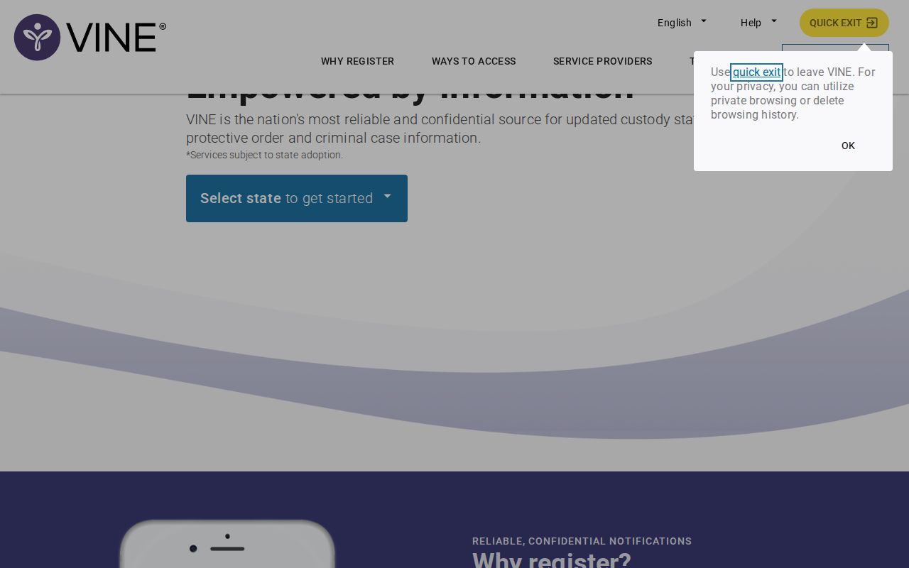 LeFlore County VINELink inmate search and release notification screen
