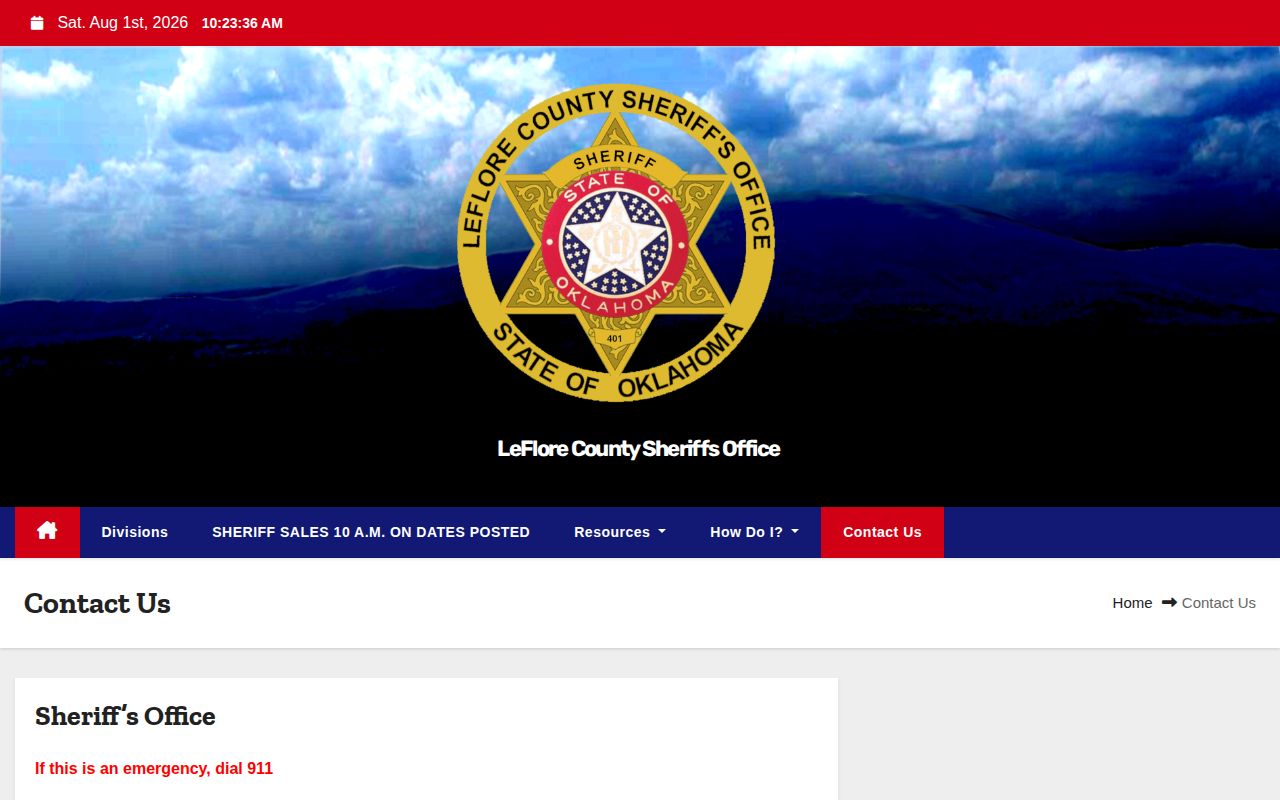 LeFlore County official contact page with detention center and court telephone numbers